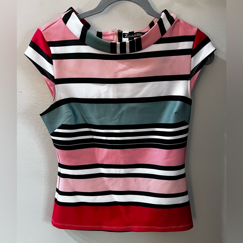 New York & Company Striped Top - Pink, Red, Blue